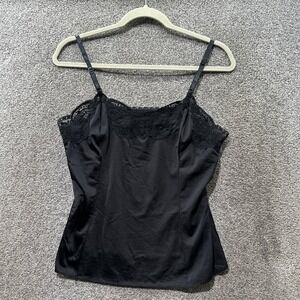 Wonder Maid Vintage Black Lace‎ Trim Camisole Antron Nylon ILGWU Union Made 34